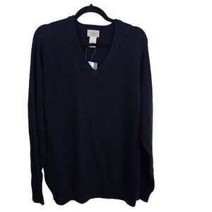 L.L.Bean NWT Navy V-Neck Lambswool Sweater  XL Tall
